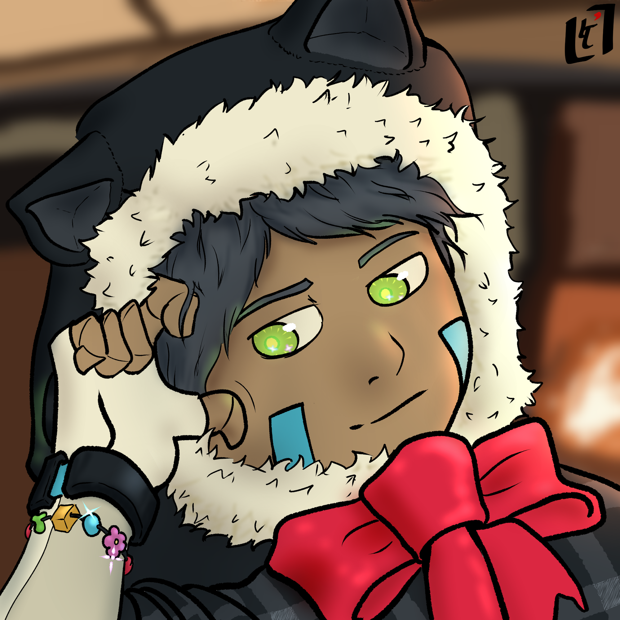 Cesium looking at the bracelet on his wrist